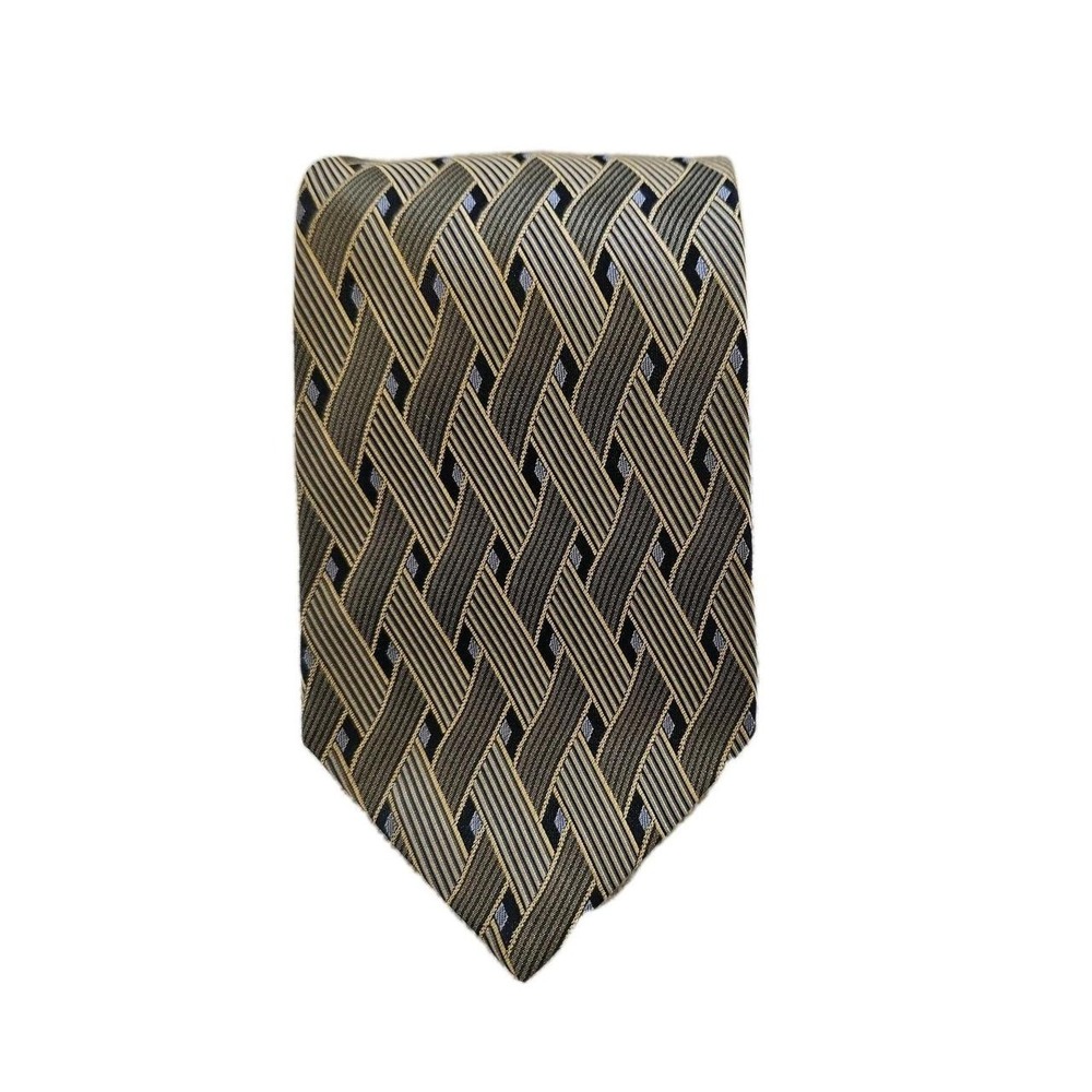 J.Z. Richards Mens 100% Silk Tie Black Gold Geometric Designer Made USA